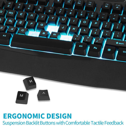 7 Colors LED Backlit Gaming Keyboard, Mechanical Feeling and Waterproof, Illuminated USB Wired Keyboard for Pro PC Gamer or Office