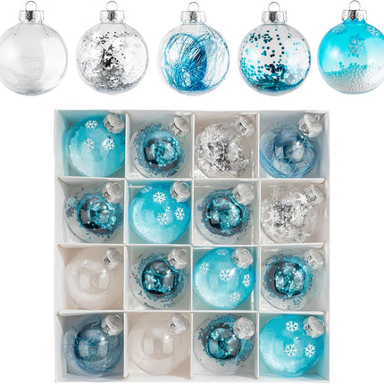 16PCS Light Blue Christmas Balls Ornaments, 3.15'' Shatterproof Clear Christmas Balls with Filler, Christmas Decorative Hanging Ornaments Set for Xmas Tree/Party/Holiday (Light Blue)