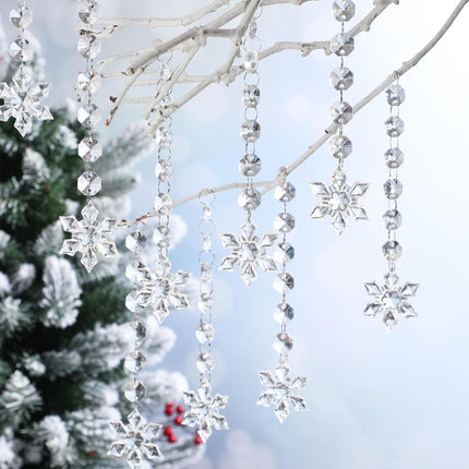 Nuenen 100 Pcs Christmas Hanging Crystals for Centerpieces Chandelier Clear Crystal Garland Strands Ornament Acrylic Clear Beads Prisms Pendant for Christmas Tree Window Home Decoration(Snowflake)