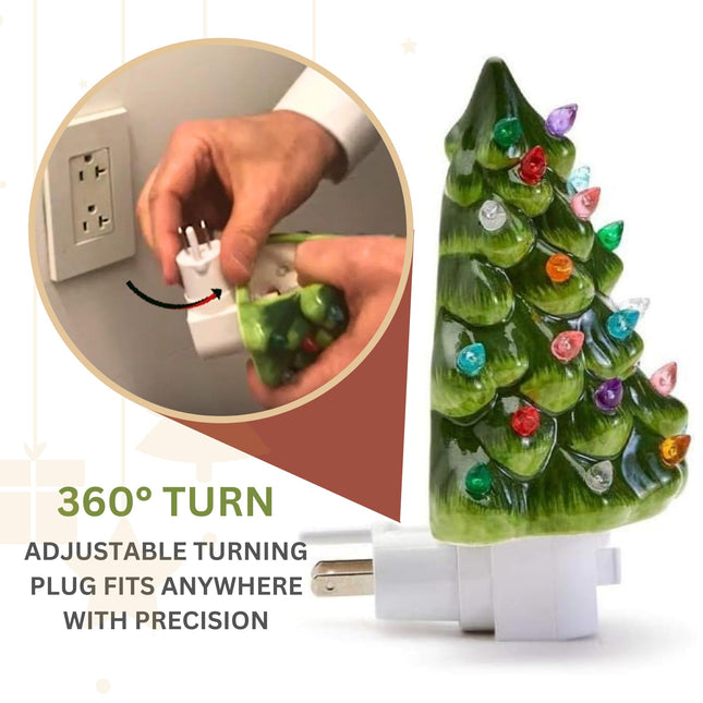 Two's Company Vintage Christmas Tree Nightlight Wall Decor Lamp - Handpainted Ceramic Night Light