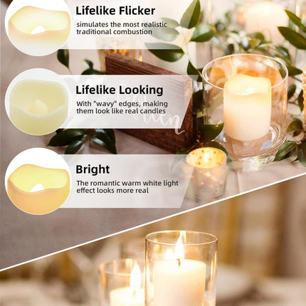 SHYMERY Flameless Votive Candles,Flameless Flickering Electric Fake Candle,24 Pack 200+Hour Battery Operated LED Tea Lights in Warm White for Wedding, Table, Halloween,Christmas Decorations 1.5"X1.7"