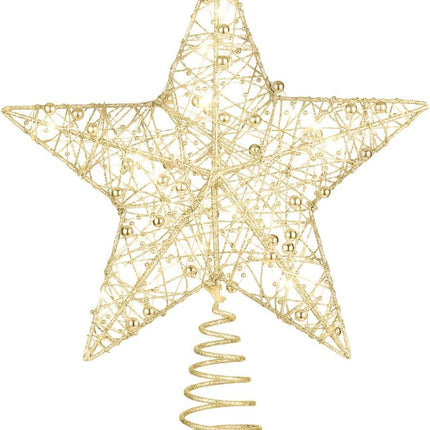 NUOBESTY Christmas Tree Topper Star, Metal Hallow Design Star Tree Topper Glittered Christmas Tree-top Star (Golden)