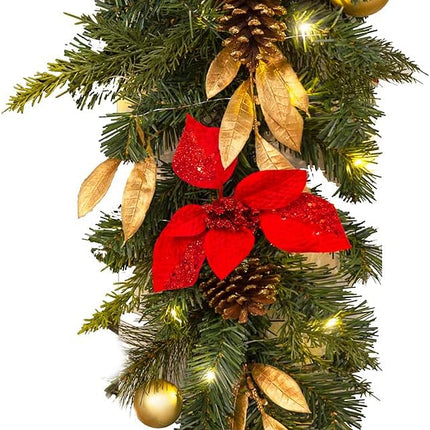 Barton 2X 28 Christmas Teardrop Swag Wreath Pinecones Pre-Lit LED Garland Battery-Powered Front Door Window Winter Holiday Artificial