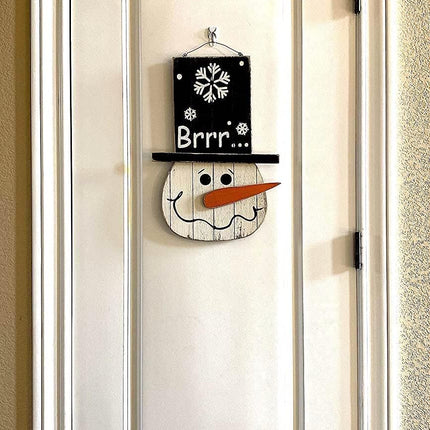 Snowman Sign Christmas Holiday Decoration Door Wall Indoor Outdoor Wooden Hanging (Snowman Brrrr)