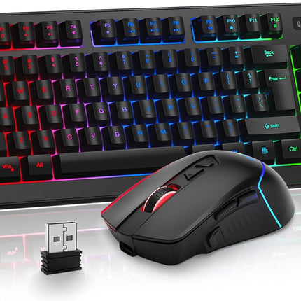 Wireless Gaming Keyboard and Mouse Combo, Long Lasting Rechargeable Battery 87 Keys RGB Rainbow Backlit Gaming Keyboard & Ergonomic Light Up Gaming Mice for Mac Laptop Computer PC Gamer