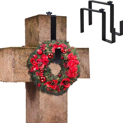6.3" to 11.22" Metal Christmas Headstone Wreath Hanger Adjustable Flower Wreath Holder for Christma Grave Decoration in Black (2Pcs)