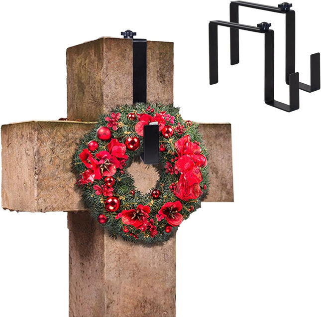 6.3" to 11.22" Metal Christmas Headstone Wreath Hanger Adjustable Flower Wreath Holder for Christma Grave Decoration in Black (2Pcs)