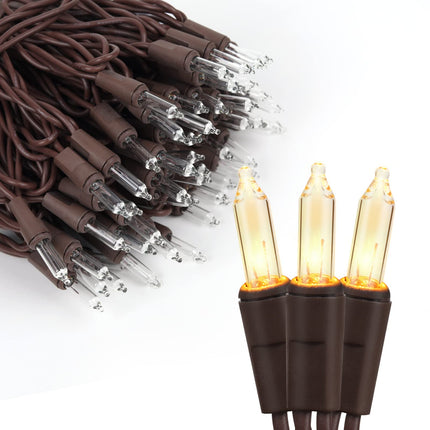 Brown Wire Christmas Lights String White 100 Mini Incandescent Outdoor Indoor Waterproof Xmas Tree Decoration Plug in 23 Feet Used for Patio Party Festive Courtyard Home