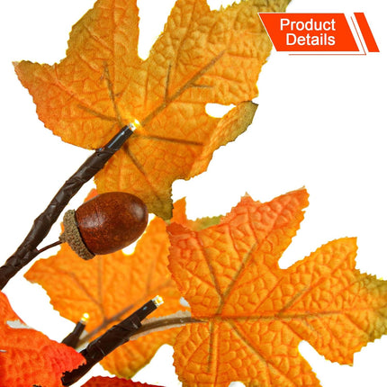2 Pack 24 Inch Fall Lighted Maple Tree with 36 LEDs, 6 Acorns, Timer Battery Operated, 2Ft Thanksgiving Decorations Table Lights Tree for Autumn Wedding Party Indoor Outdoor Harvest Home