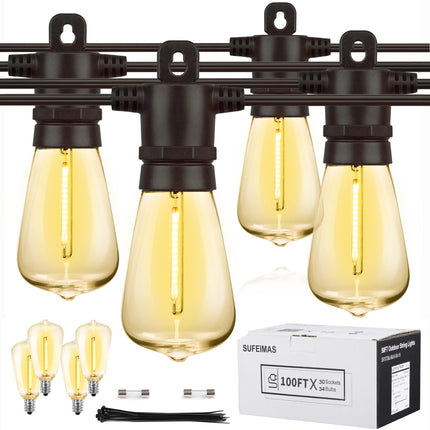 SUFEIMAS LED Outdoor String Lights Waterproof - 100FT(50FT2) Patio Lights with 34 Vintage Shatterproof Plastic Bulbs - IP65 Edison String Lights for Outside Backyard Balcony Bistro Cafe Garden