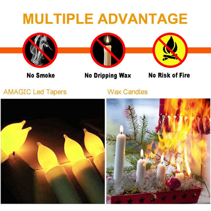 Set of 24 Flamelesss LED Taper Candles with Warm Yellow Flickering Flame Light, Battery Operated Floating Candles, Handheld Electric candlesticks for Fireplace Church Party Christmas