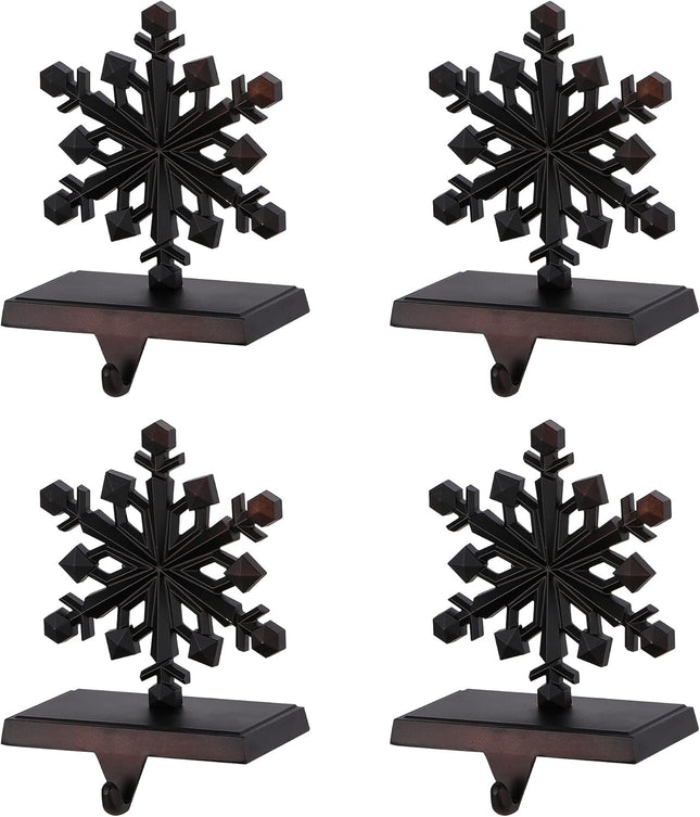 Snowflake Stocking Holders for Mantle Set of 4, Christmas Stocking Holders, Stocking Hangers for Mantel, Fireplace Toppers Stand Hooks, Holiday Decorations(Color Retro Black Bronze)