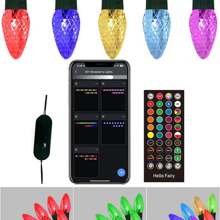 Smart RGB C9 Christmas Lights Outdoor 79FT 100LEDs, DIY Chasing Effects LED Christmas Lights with Timer Music Sync APP Remote, Waterproof Extendable Color Changing String Lights for House Outdoor