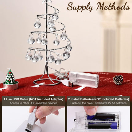 Lewondr Christmas Tree Lamp, 11 Inch Battery/USB Powered Crystal Spiral Christmas Tree Lava Lamp with Star Topper, Christmas Tree Light with Metal Stand Acrylic Balls for Home Bedroom Xmas, Silver