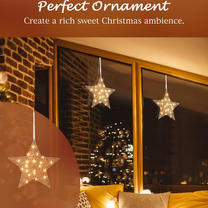 Lewondr Hanging Light Star Shape, 11.8 Inch Lighted Decorative Hanging Ornament, Battery Operated Iron Wire LED Decor Light for Xmas Holiday Room Home Party for Christmas, Timer Function, Rose Gold