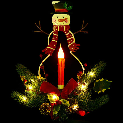 2 Pack Solar Christmas Light Outdoor Decoration Clearance, LED Candle, Snowman Christmas Light with Faux Pine Cones, Foliage Accents Garden Decorative Stake