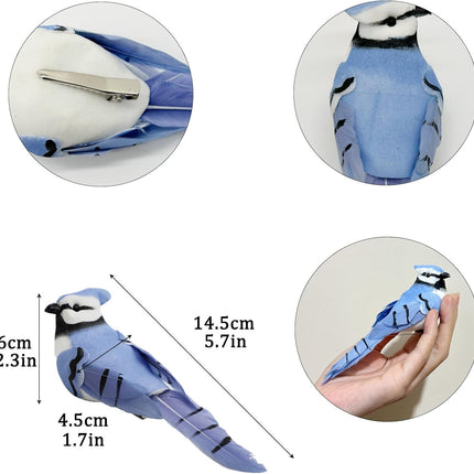 LWINGFLYER 2pcs Clip On Artificial Birds 5.5-Inch Realistic Blue Jay Feathered Bird Ornaments for Christmas Tree Wreath Crafts Seasonal Display Birdhouses Home Party Decor
