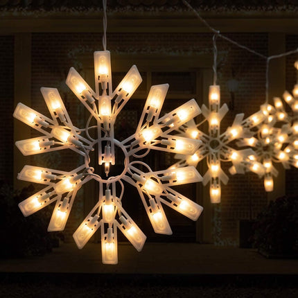Snowflake Christmas String Lights with 9 Drops - 13ft 150 Mini Bulb Icicle Lights with Clips, Plug-in Connectable Hanging Lights for Front Porch House Tree Pation Decor Holiday Décor