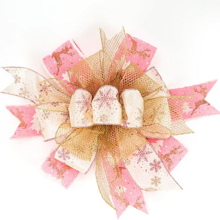 LaRibbons Pink Christmas Wired Ribbon, 2.5 Inch x 10 Yards Champagne Pink Snowflake Satin Ribbon for Tree Decoration,Wreath,Bows, Wrapping