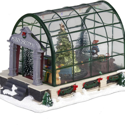 innodept12 Animated Lighted Christmas Village Greenhouse, Christmas Collectible House Ballroom Display Xmas Home Accent Tabletop Decoration, Musical Battery-Operated