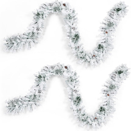 Riceshoot 9.84 Ft Flocked Christmas Garland Artificial Christmas Frosted Pine Garland Snow Cedar Garland for Xmas Winter Mantel Fireplace Table Centerpiece Background Hanging Decor(2 Pieces)