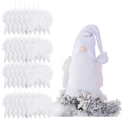 Sratte Christmas Angel Gnomes Treetop 23 Inch White and Silver Gnome Tree Topper and 24 Pcs 4.72 x 4.6 Inch Angel Feather Ornament Plush Christmas Tree Mantel Table Decorations for Xmas Winter Holiday