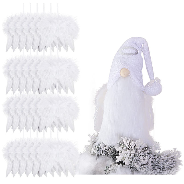 Sratte Christmas Angel Gnomes Treetop 23 Inch White and Silver Gnome Tree Topper and 24 Pcs 4.72 x 4.6 Inch Angel Feather Ornament Plush Christmas Tree Mantel Table Decorations for Xmas Winter Holiday