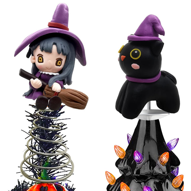 Halloween Ceramic Christmas Tree Replacement Tree Topper, 2Pcs Festive Themed Treetops Ornaments - Topstar for Desktop Trees DIY Decorations (Witchcraft)