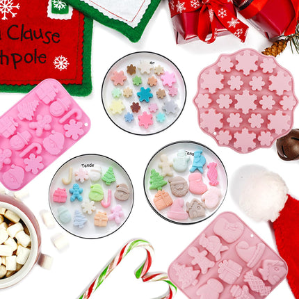 3 Pack Christmas Silicone Molds, 44-Cavity Snowflake Snowman Gingerbread Chocolate Mold Christmas Tree Santa Claus Candy Molds for Baking Gloves Elk Socks Bells Santa Hat Claus Holiday Mold