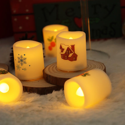 Magiq 12 Pack Flameless Votive with Santa Snowman Reindeer Battery Operated LED Candles Flickering Electric Fake Tealights Set Warm White for Christmas Home Party Decor