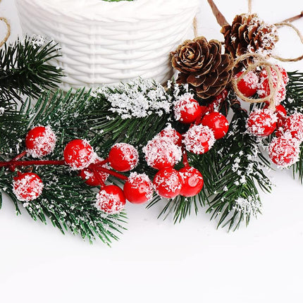 10 Pcs Christmas Berries Pine Cones for DIY Crafts-Christmas Tree Picks Spray Evergreen Artificial Pine Branches Holly Stem,Xmas Garland Décor, Wrap Embellishment (Red)