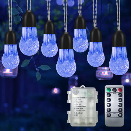 Outdoor String Lights Battery Operated 33FT 50LED Patio Lights Waterproof 8Modes Remote Indoor Twinkle Fairy Christmas Lights for Outside Party Wedding Bedroom Xmas Tree Halloween Decorations-Blue