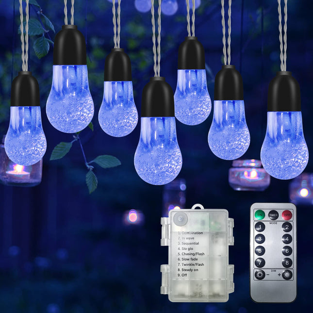 Outdoor String Lights Battery Operated 33FT 50LED Patio Lights Waterproof 8Modes Remote Indoor Twinkle Fairy Christmas Lights for Outside Party Wedding Bedroom Xmas Tree Halloween Decorations-Blue