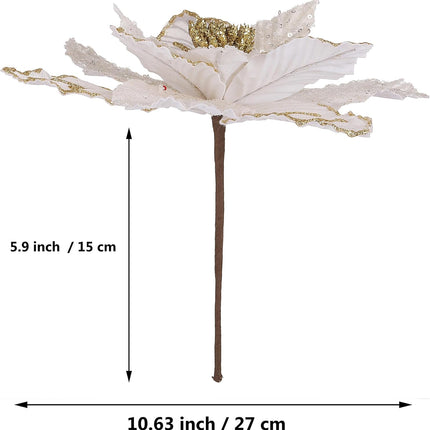 GL-Turelifes 10.7’’ Large Glitter Christmas Flowers 6 Pcs Artificial Poinsettia Flower Ornaments Fold Floral for Christmas Tree Decorations Xmas Tree Year Party Wedding Centerpiece (White)