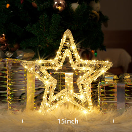 Christmas Acrylic Star Lights with Twinkle Lights, 320 LED Warm White Fairy Lights，Christmas Star Lights 15 Inches/Timer for Christmas Party Indoor Outdoor Holiday Decoration