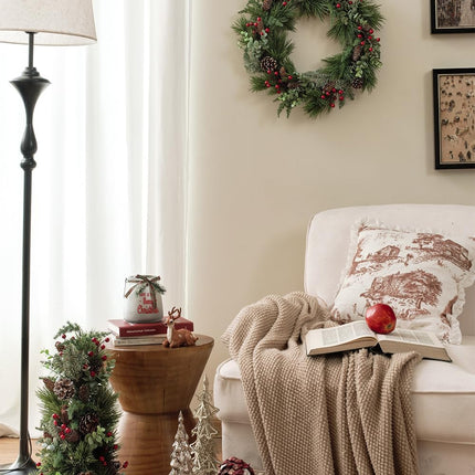Christmas Wreath 16 Inch, Christmas Door Wreath with Pine Needles, Berry and Eucalyptus, Christmas Wreaths for Front Door Decor for Wall, Window or Mantel
