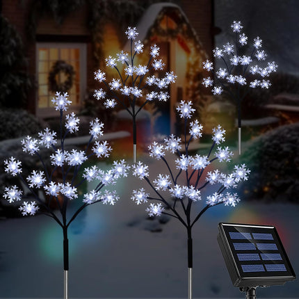 est 4-Pack 80LEDs Solar Christmas Snowflake Stake Lights, 8 Modes Solar Snowflake Outdoor Christmas Decorations Lights, Waterproof Solar Christmas Outdoor Lights for Garden Yard Pathway Walkway