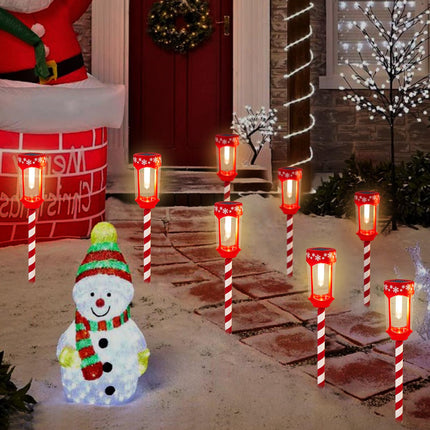 HUYIENO 8pk Solar Christmas Pathway Lights Decorative Outdoor Garden Path Lights Stainless Steel Solar Powered Landscape Lighting for Walkway Yard Garden Lawn