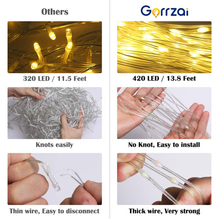 420 LED Outdoor Christmas Decorations Star String Lights Waterproof String Lights with Christmas Tree Topper, 8 Lighting Modes Waterfall Lights for Tree Patio Garden Yard Party (Warm White)