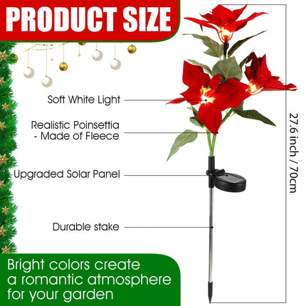 12 Pcs Solar Poinsettia Stakes Lights, IP65 Waterproof Solar Flower Lights Landscape Lighting Simulation LED Lights Suitable for Christmas Pathway Garden Yard Lawn Outdoor Decoration