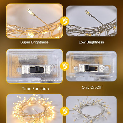 2 Pack Fairy Lights Battery Operated, Twinkle String Lights Waterproof Silver Wire 5 Feet 60 Led Firecracker Starry Lights for DIY Wreath Wedding Party Bedroom Mason Jar Holiday Christmas, Warm White