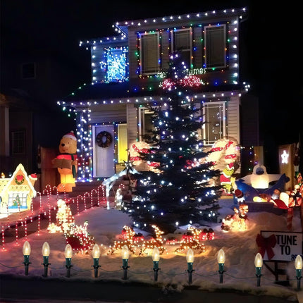 C9 Christmas Pathway Lights Outdoor, 38Ft 25 C9 Incandescent Warm White Pathway Marker Stakes Lights, Christmas Yard Decorations Outdoor Lights Waterproof for Walkway Lawn Sidewalk Driveway Holiday