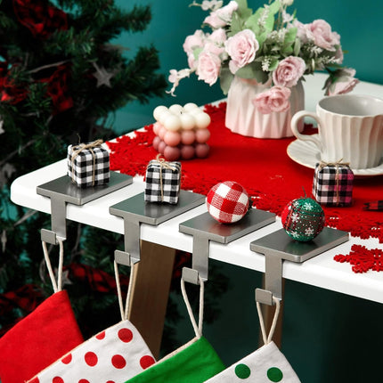 Christmas Stocking Holder Metal Fireplace Stocking Hangers Mantel Christmas Stocking Hanging Hooks Ornament Hooks Heavy Duty Weighted Stand Holder Bases for Xmas Party Decor (4, Silver)