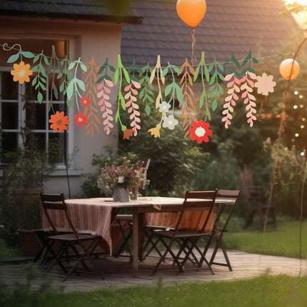Yeaqee 2 Pcs Flower Banner Garland Double-Sided Colorful Waterproof Flower Birthday Party Decoration Paper Backdrop for Birthday Wedding Baby Shower(Colorful)