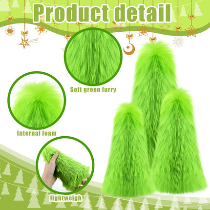 Civaner 3 Pcs Lime Green Christmas Decorations Fuzzy Elf Xmas Tree Table Decor Mini Furry Tabletop Ornaments Green Christmas Tree Table Centerpieces s for Shelf Holiday Desktop Party