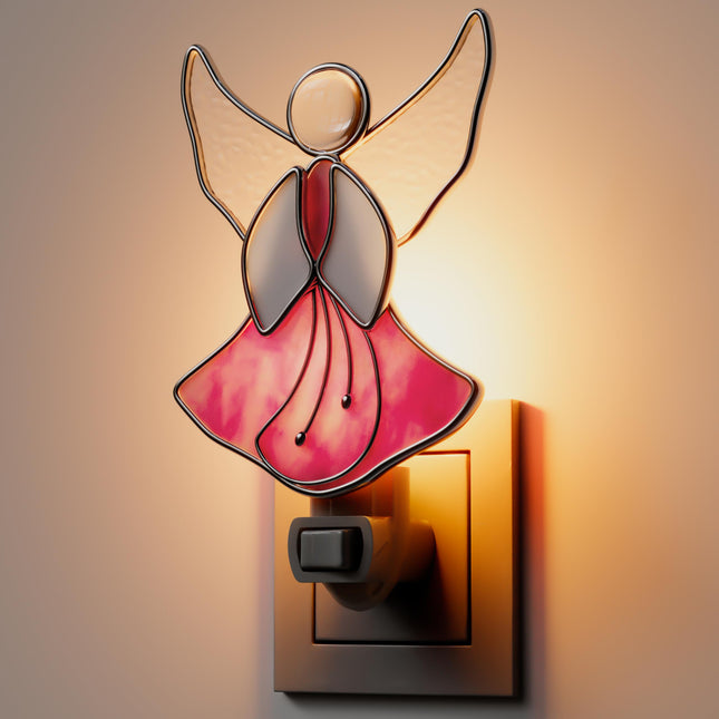 Night Light Flying Pink Angel Stained Glass Night Lights Plug into Wall, Angel Bright Plug in Night Light, for Birthday Christmas Valentine Holidays s for Mom Mother`s Day Christmas