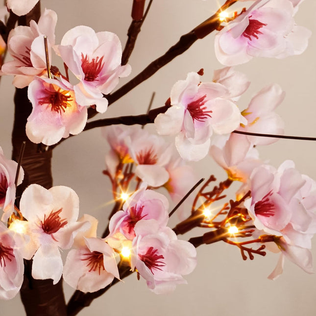 Uieke 24IN Lighted Cherry Blossom Tree 24 Warm White LED Tabletop Artifical Bonsai Tree with Timer Battery Operated for Wedding Party Spring Christmas Home Indoor Japanese Room Decor