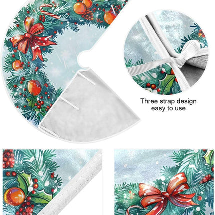 Holly Wreath Christmas Tree Skirt 36 inches, Snow Christmas Wreath Christmas Tree Mat for Decorations Holiday Party