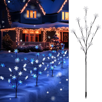 Brightown Snowflake Pathway Lights, 4 Packs Christmas Yard Lights, Small Christmas Tree with Lights, Christmas Lights Outdoor Yard Decorations, Blue and White