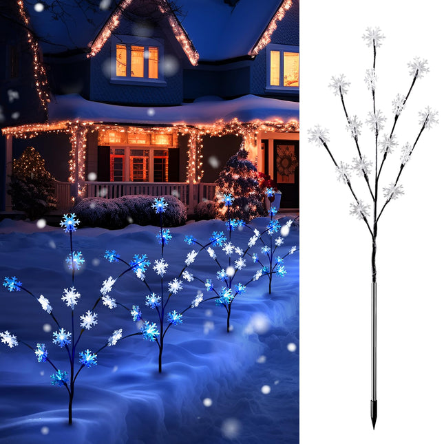 Brightown Snowflake Pathway Lights, 4 Packs Christmas Yard Lights, Small Christmas Tree with Lights, Christmas Lights Outdoor Yard Decorations, Blue and White
